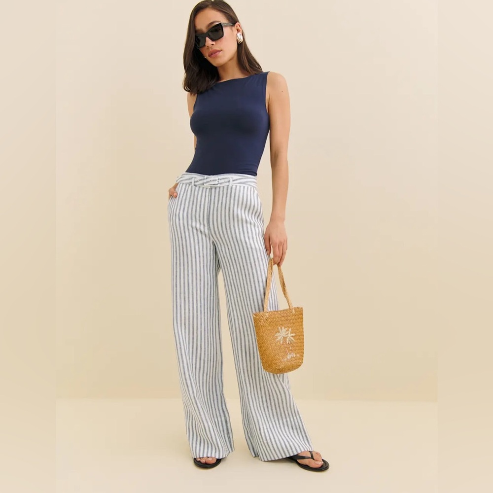 NWT Reformation Banks Linen High Rise Wide Leg Pant Grey - Size 2